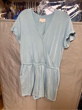 Lou & Grey Light Blue Wrap Shorts Jumpsuit with Elastic Waist and Pockets, SizeL